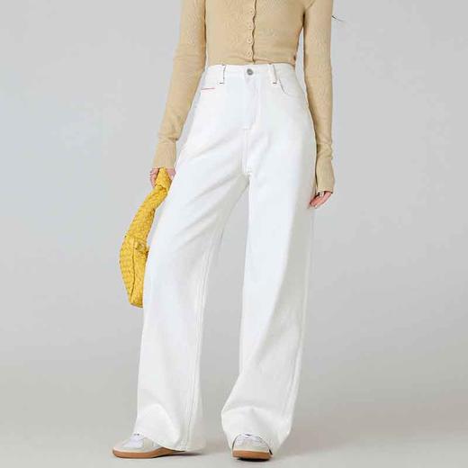 顺丰包邮洛诗琳11654洛诗琳春季新款百搭白色高腰阔腿牛仔裤25231 商品图0