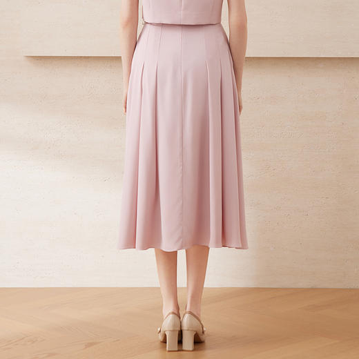 EITIE爱特爱高腰压褶a字伞裙显瘦温柔粉色半身裙套装2025夏季新款B2506610 商品图4