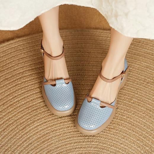 【预售5天】夏季中空包头凉鞋女复古真皮镂空洞洞单鞋拼色软皮厚底罗马女鞋MLD&A253 商品图4