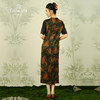 【黄色复古花】【香云纱】乔万尼新款夏重磅真丝桑蚕丝连衣裙拼接复古印花长裙ES2E123 商品缩略图4