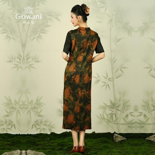 【黄色复古花】【香云纱】乔万尼新款夏重磅真丝桑蚕丝连衣裙拼接复古印花长裙ES2E123 商品图4