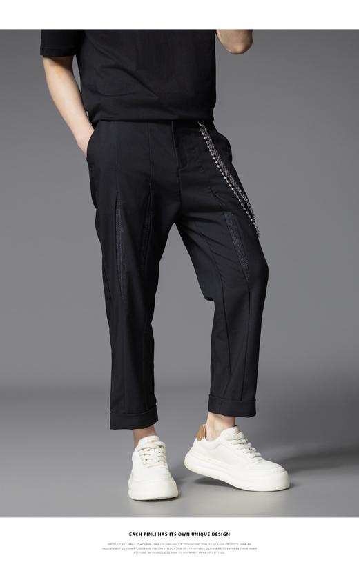 PINLI品立2025夏季新款男士拼接设计感九分裤潮牌百搭宽松休闲裤B252117041 商品图7