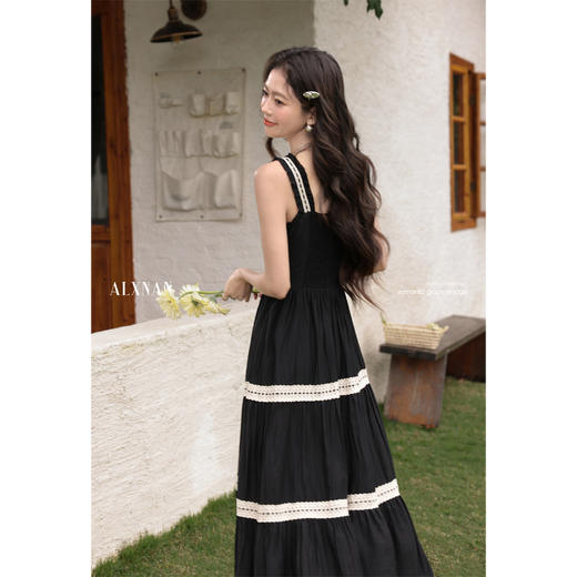 鹿向南「南法假日」黑色连衣裙搭配开衫2025夏装新款无袖长裙女 商品图4