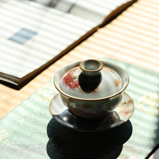 问鼎汝瓷月白精工复刻款正德盖碗（鸾翔凤集） 商品图2