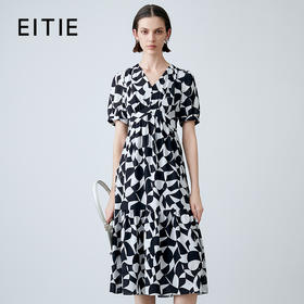 EITIE爱特爱夏款新品V领显瘦高腰印花连衣裙7807514