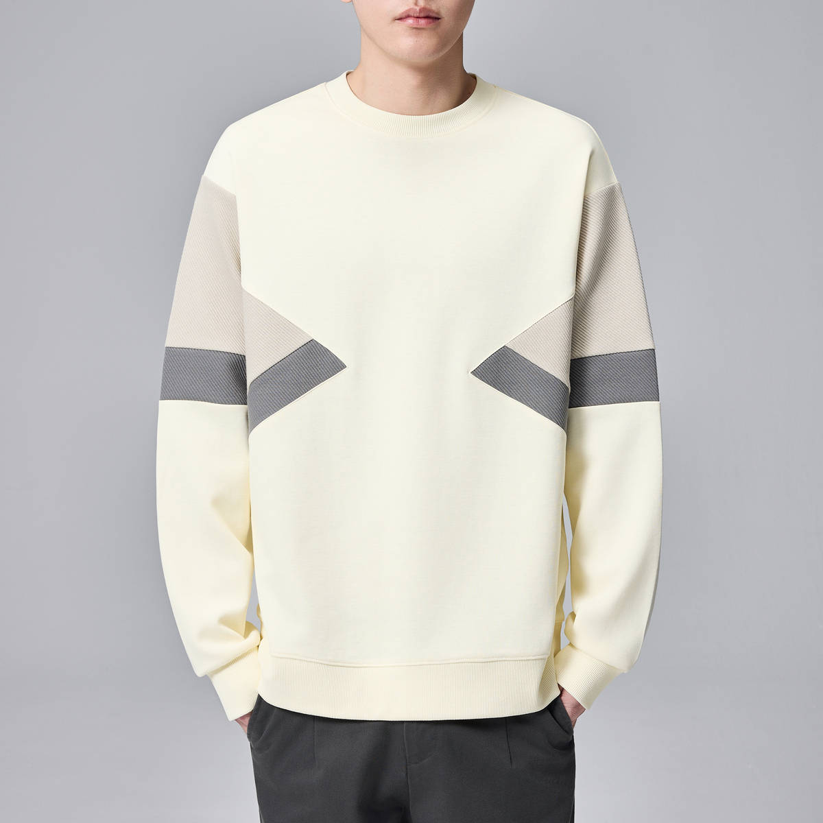 墨麦客男装撞色拼接男士休闲圆领卫衣2024秋季新款重磅肌理上衣男