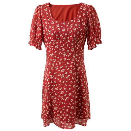 三彩2025夏季新款法式碎花裙泡泡袖收腰连衣裙短裙浪漫优雅S 商品图4