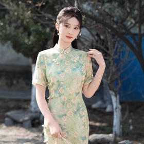 改良复古，日常绿色旗袍GSJ9317