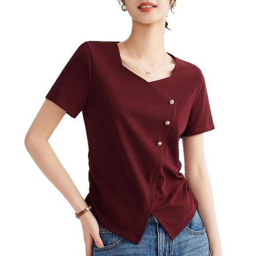 【大牌专柜同款】正肩方领短袖t恤 2025夏季新款高端不规则半袖上衣修身显瘦体恤 商品图4