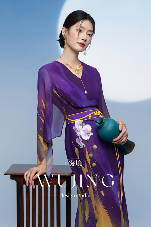 3205278 紫金梦雨 韩国进口水晶乔其纱连衣裙 雾境 商品图1