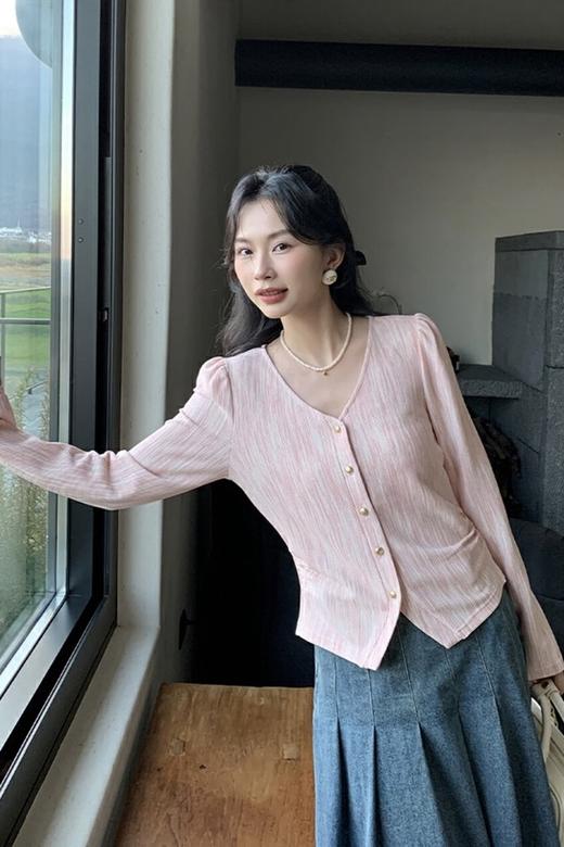 LNNNS 粉色V领单排扣上衣开衫 20182 商品图2