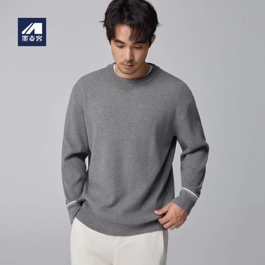 墨麦客男装撞色圆领套头针织衫男士2024冬季新款微落肩宽松毛衣男 商品图0