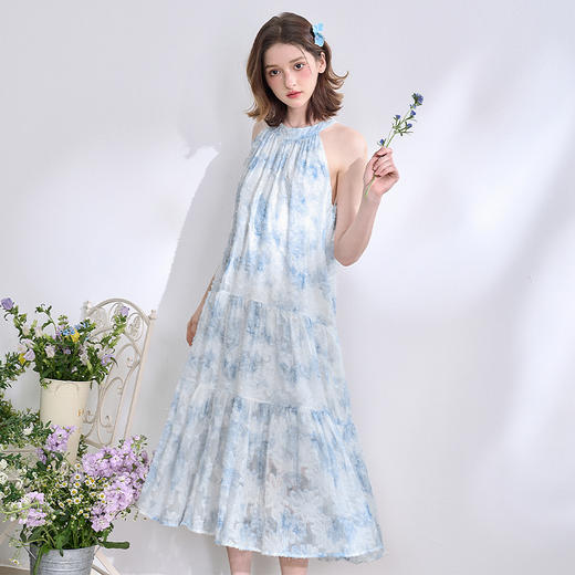 【海盐度假风】重工流苏晕染挂脖连衣裙女春夏宽松长裙V0050628 商品图3