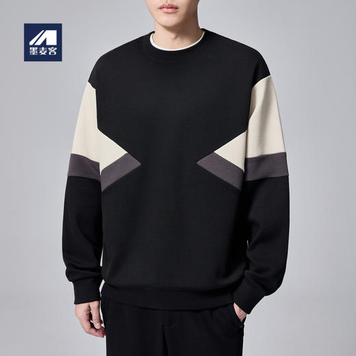 墨麦客男装撞色拼接男士休闲圆领卫衣2024秋季新款重磅肌理上衣男 商品图1