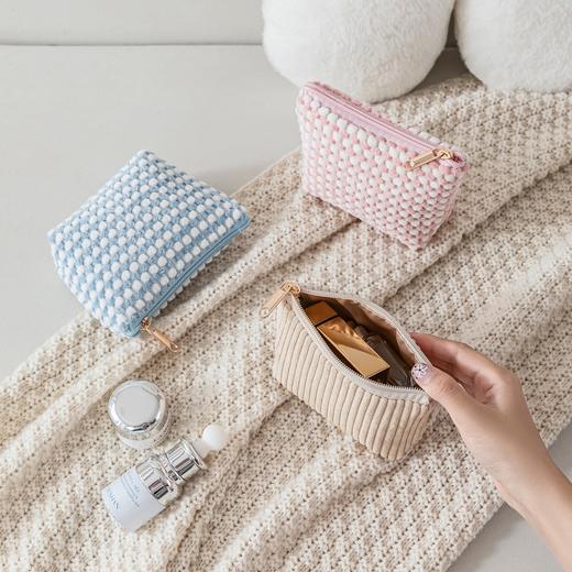 【奢感奶油风！绒布化妆品收纳包】灯芯绒化妆包旅行单面绒口红包手提便携式洗漱包大容量绒布收纳袋。ry 商品图2