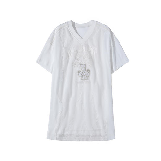 谜底连衣裙短袖女2025夏新品日常绣花T恤裙宽松H型短裙252ML0641 商品图4