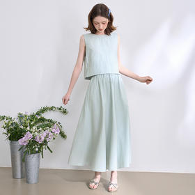 法式文艺风套装女春夏设计感后背绑带马甲搭半裙两件套V0050630