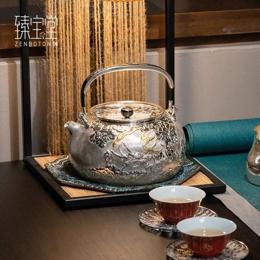 臻宝堂银壶999纯银烧水壶足银纯手工一张打游龙煮茶壶高端银茶具 商品图3