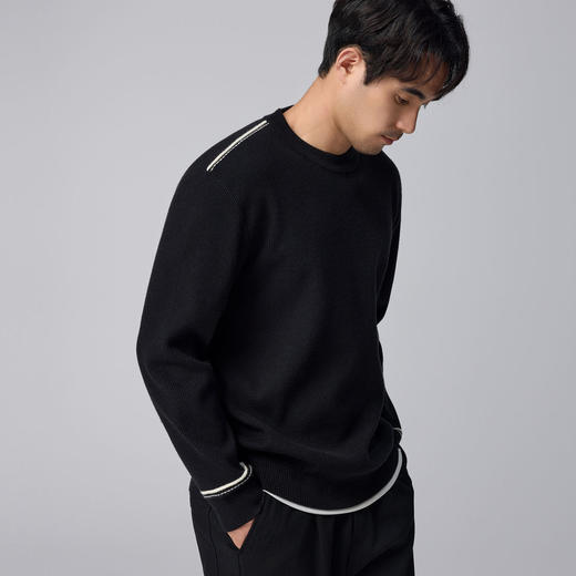 墨麦客男装撞色圆领套头针织衫男士2024冬季新款微落肩宽松毛衣男 商品图1