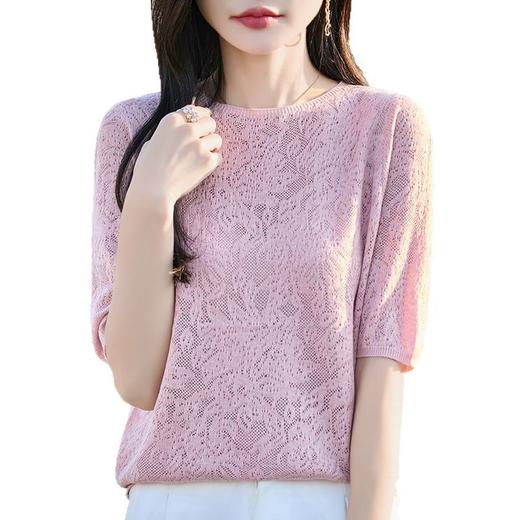 CC-LS-2292冰丝针织短袖t恤女夏季2025新设计感款蕾丝提花打底洋气薄款上衣 商品图4