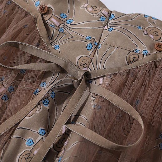 谜底半身裙女2025夏季新品度假网纱印花宽松A型中长半裙252MB0603 商品图3