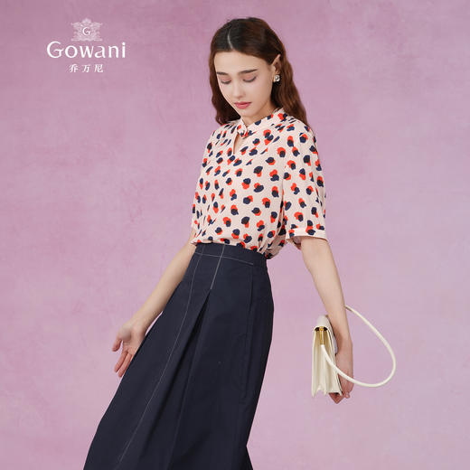 乔万尼夏季新款印花真丝衬衫短袖衬衣女宽松显瘦桑蚕丝上衣ES2C147 商品图2