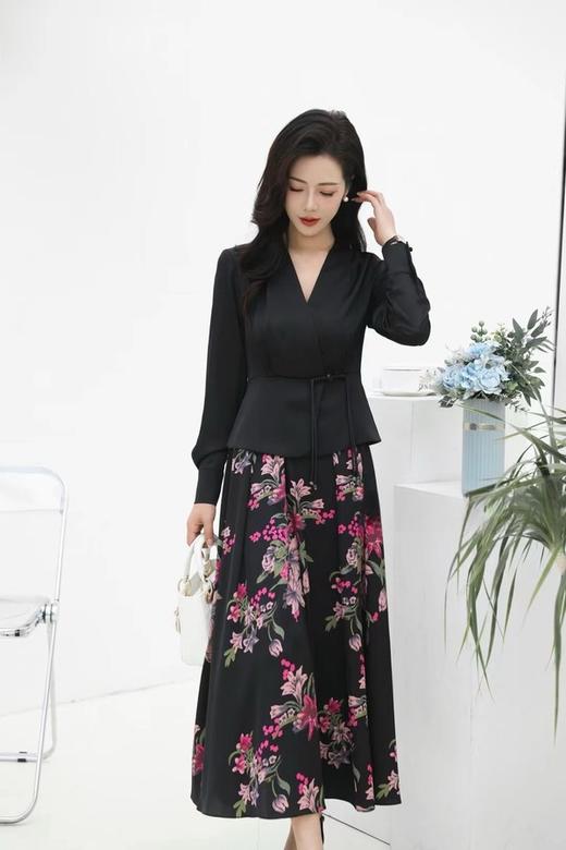 ELLA JADE 气质典雅光泽感拼接式印花连衣裙 20066 商品图3