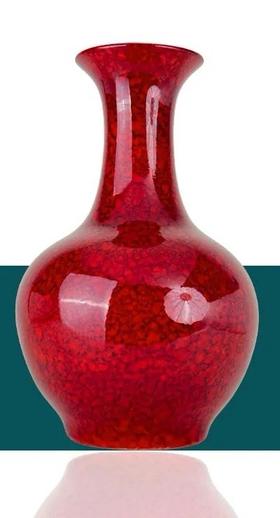 JS（任亿果）景德镇花瓶锦绣前程中国红赏瓶+底座