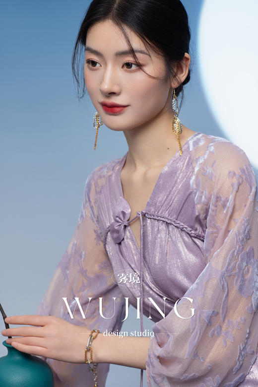 3205152 紫金梦雨 重磅仿真丝印花植绒料/重磅涂层工艺料连衣裙 雾境 商品图5