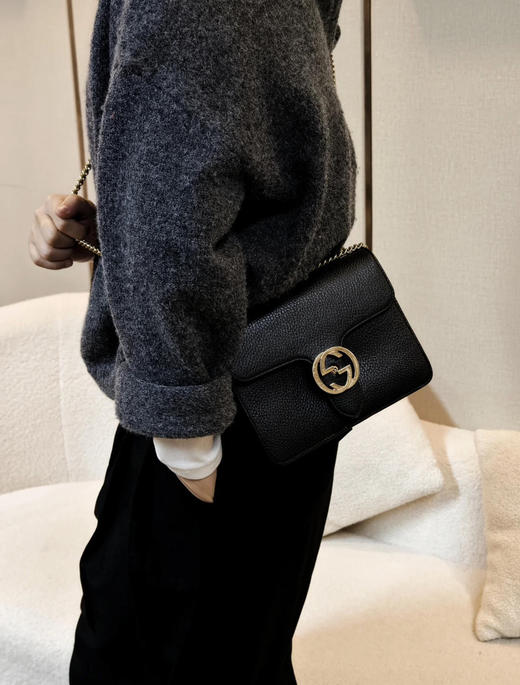 Gucci 小号 黑金 牛皮 风琴包 商品图3