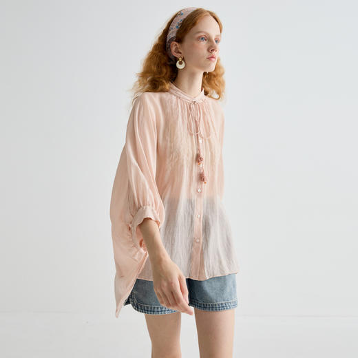 谜底衬衫分袖女2025夏季新品通勤立体花朵大廓形T型衬衣252MC0604 商品图1