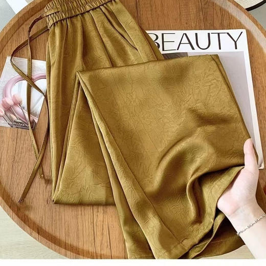 【醋酸缎面直筒裤】新中式国风提花缎面阔腿垂坠感女裤夏季薄款高腰冰丝休闲直筒裤 商品图5