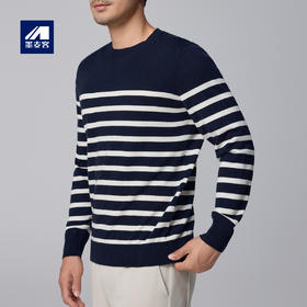 墨麦客男装简约圆领羊毛衫男2024冬季新款撞色条纹男士毛衣20819
