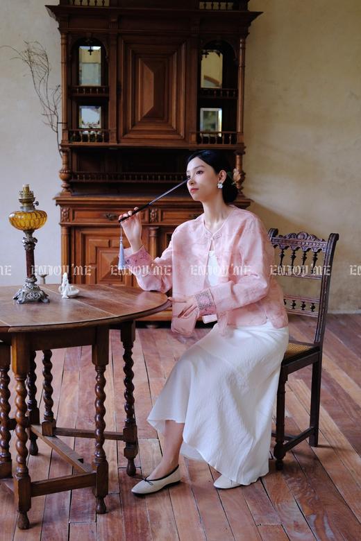 【门店同款】ENJOY夏季云敛-春光推盏粉绿繁枝中式外套 161922891 商品图6