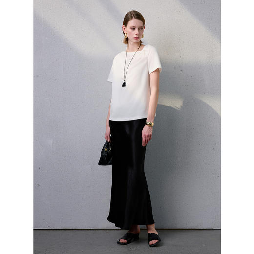 三彩2025夏季新款褶皱T恤莱赛尔不对称设计感短袖上衣套头衫S 商品图1