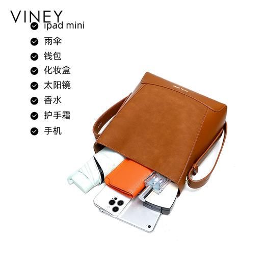 牛皮水桶包 | VINEY 2025新款斜挎女包磨砂牛皮大容量通勤单肩包 商品图6