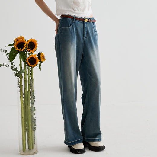 谜底牛仔裤女2025夏季新品百搭高腰水洗牛仔直筒裤长裤252MK0644 商品图1