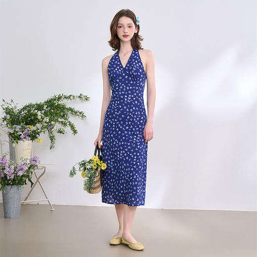 【限时秒杀】法式复古摩登小性感挂脖碎花裙女春夏V领收腰连衣裙V0950350 商品图1