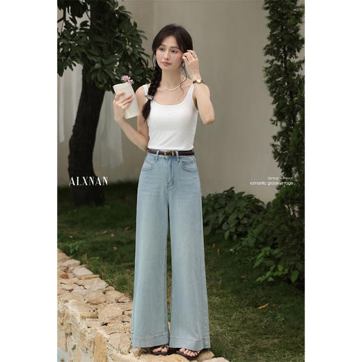 鹿向南「时髦攻略」蓝色复古高腰宽松阔腿牛仔裤女夏直筒加长裤子 商品图2