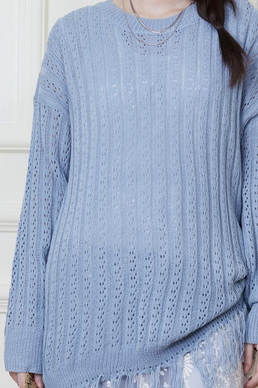 LNNNS 蓝色钩针镂空流苏针织衫 20127 商品图5