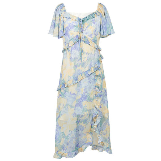 【莫奈花园】三彩独醒2025夏季新款荷叶边印花雪纺裙连衣裙度假风长裙仙女裙F 商品图4