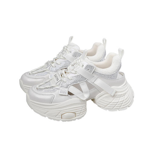 Safiya/索菲娅2025潮流厚底网面镂空烫钻增高休闲运动老爹鞋 SFD1112363 商品图7