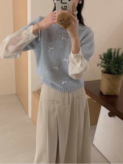 🌸【岚可可软糯小蝴蝶结短袖】它！来！！啦！！！🌈谁能拒绝软糯糯的针织短袖呢！🥰！！搭配小白裙的组合两件套，🌟上身自带温柔风滤镜 商品图2