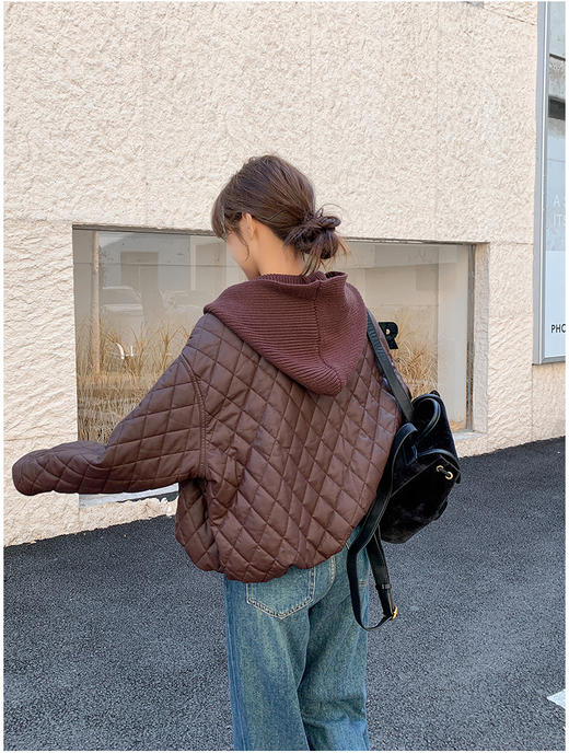 太划算了！！宽松版-9310可拆卸连帽亮面布盘扣夹棉外套-喜出 商品图3