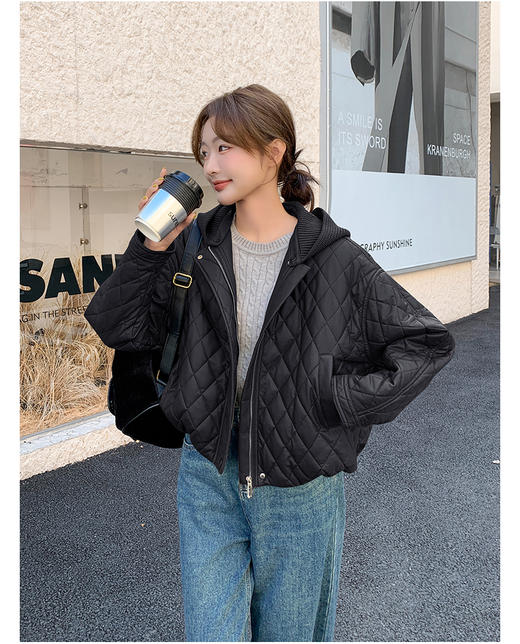 太划算了！！宽松版-9310可拆卸连帽亮面布盘扣夹棉外套-喜出 商品图2