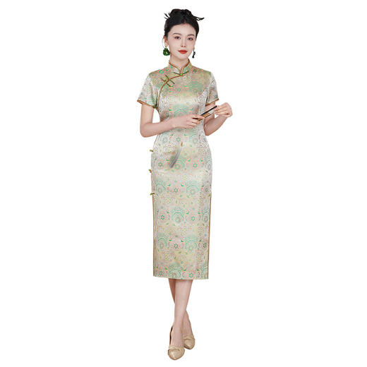 TZRY-爆款非遗宋锦真丝桑蚕丝旗袍高端夏季礼服日常气质优雅旗袍裙 商品图3