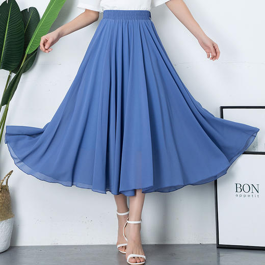 MYX-QQGZ1818夏季新款雪纺中长款半身裙子高腰显瘦纯色A字伞裙大摆裙 商品图2