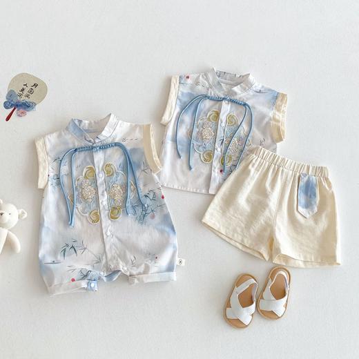 【夏日新款，宝宝中国风爬服~】婴儿刺绣包屁衣2025新款 夏季宝宝洋气中国风爬服 新生儿水墨画衣服-QQ 商品图2