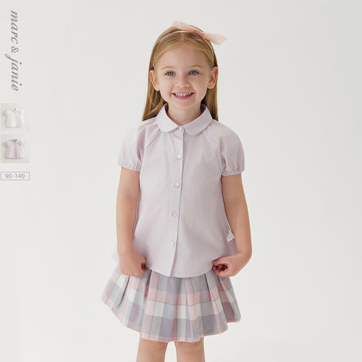 【马克珍妮 芦芙】春装新款 女童娃娃领纯棉半袖小衫230096 商品图0