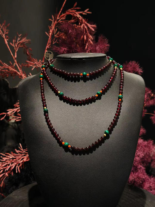 石榴石配孔雀石多宝项链 商品图0